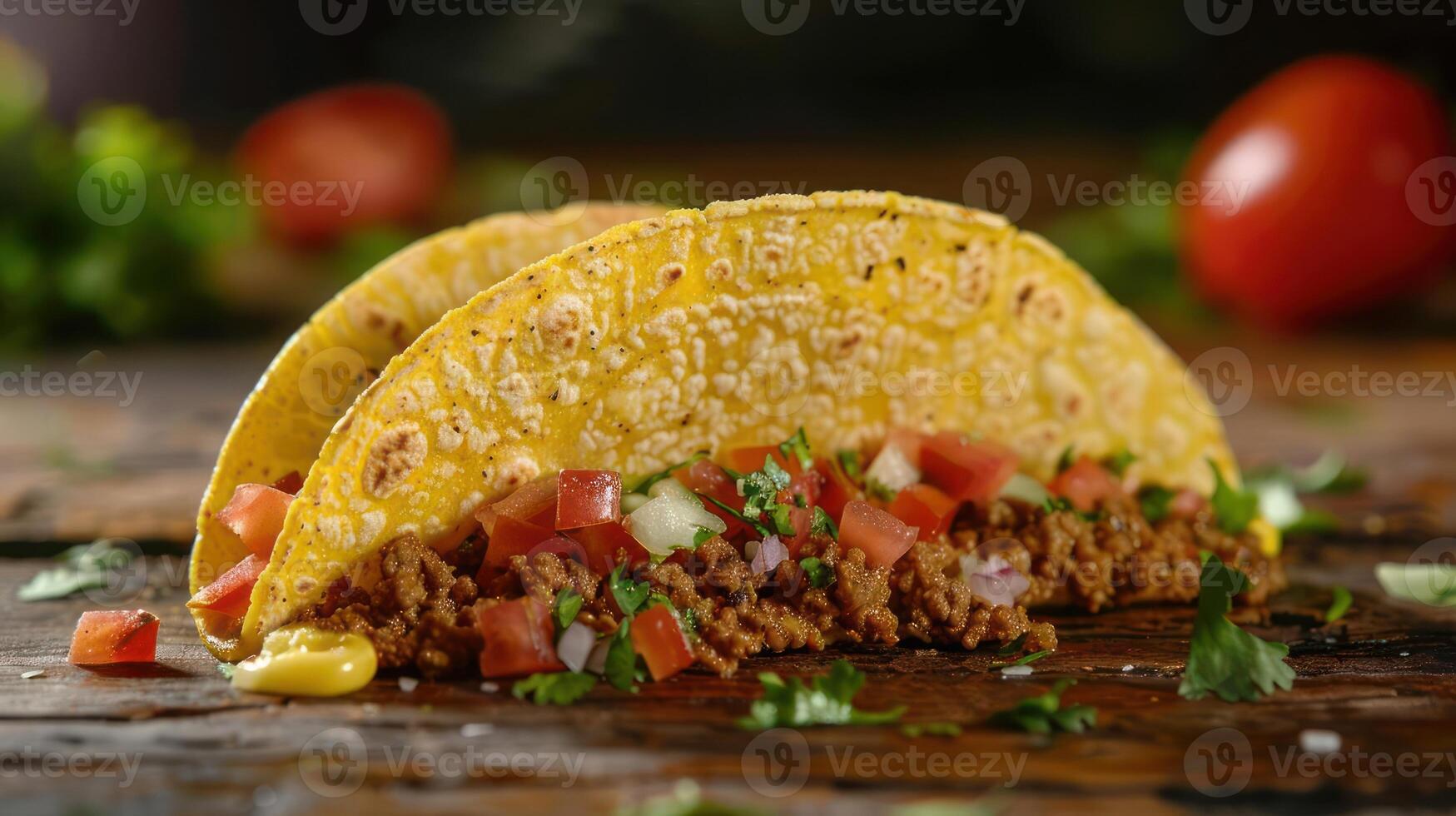 depicts two gourmet beef quesadillas with cheese, tomatoes, and herbs, presented on a wooden cutting board. photo