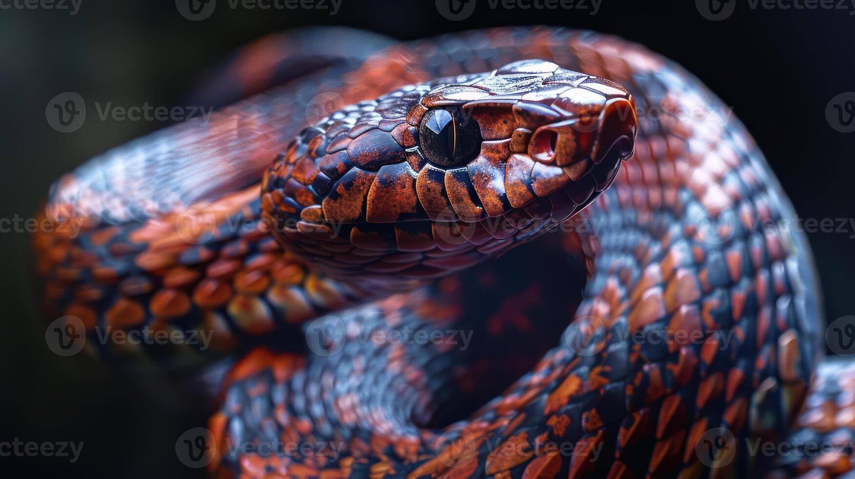 A red snake coiled in the wild, warning of its deadly nature. photo