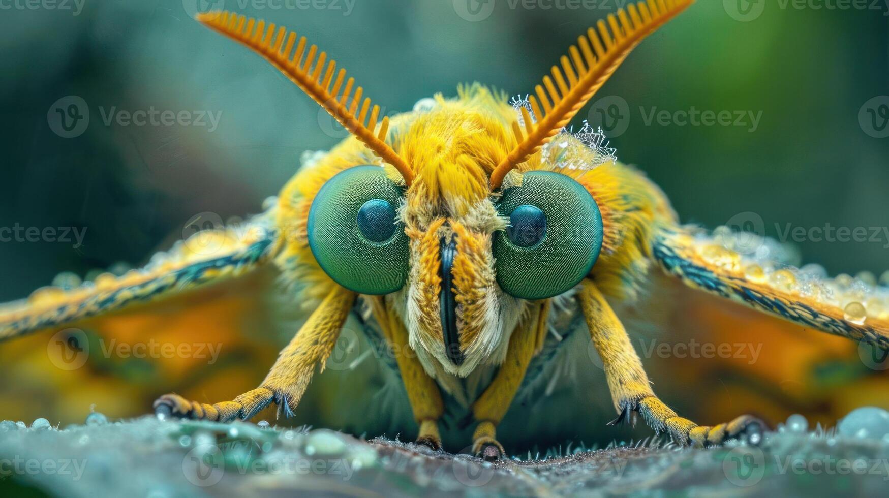 A vibrant insect with striking coloration, perched on a leaf. photo