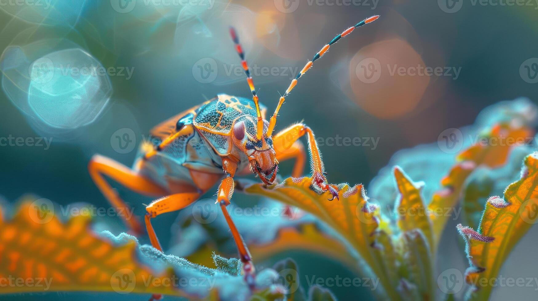 A close-up photo of an insect with a red body and long antennae.