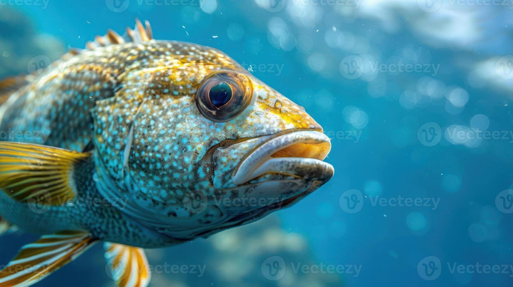 An exotic looking fish under the sea water. photo
