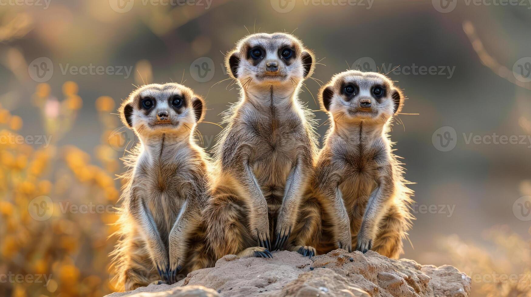 Lemurs sitting together in a line, possibly taking a selfie. photo