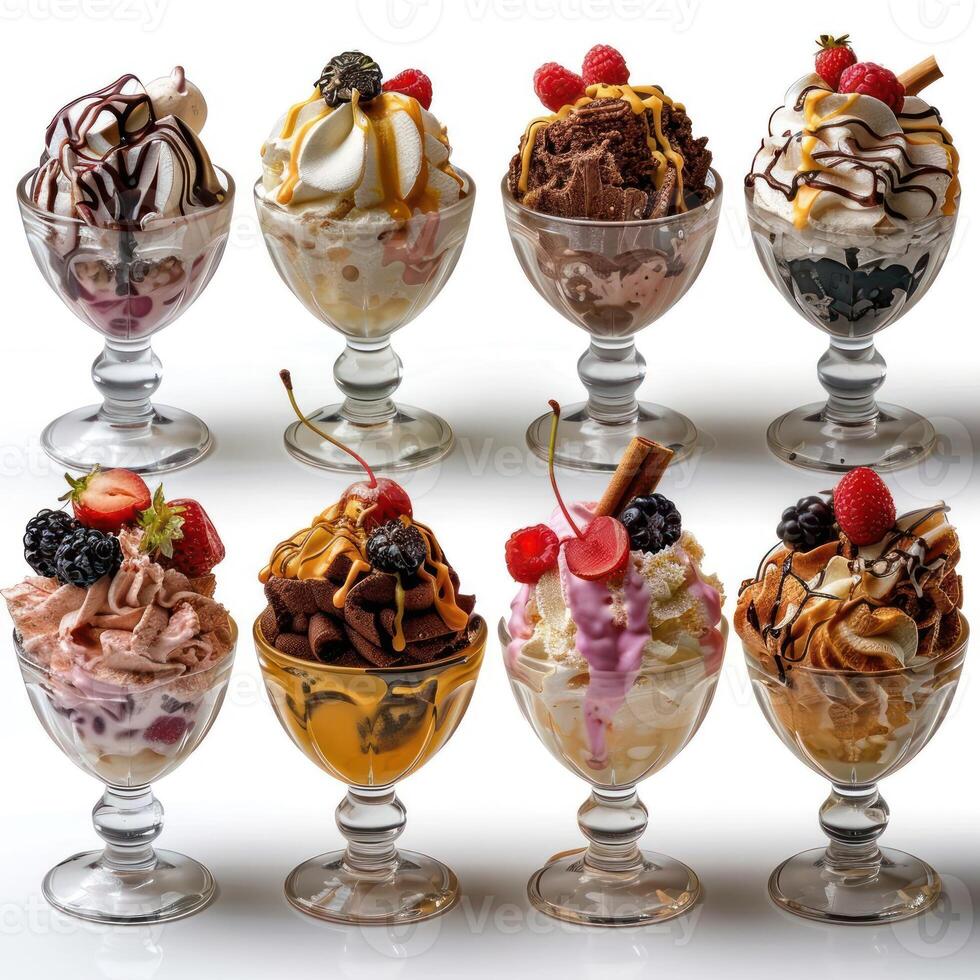 A variety of scrumptious desserts presented in a grid of six glass dishes. photo