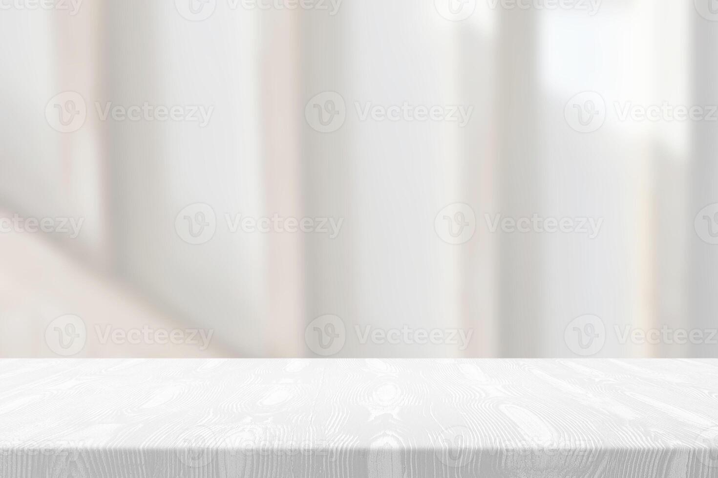 White Wood Table with Blurred Japanese Restaurant Room Background photo