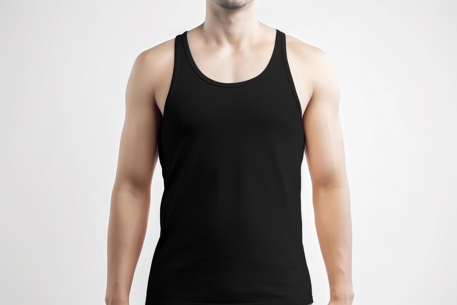 A man wearing a black tank top photo
