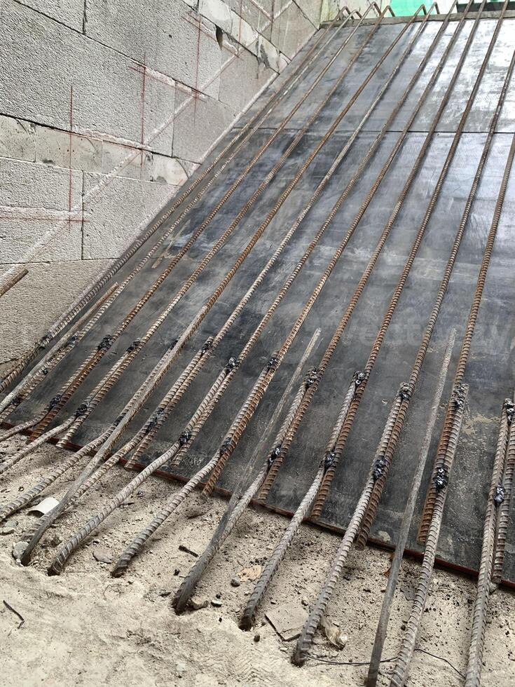 metal and step construction on process house background photo