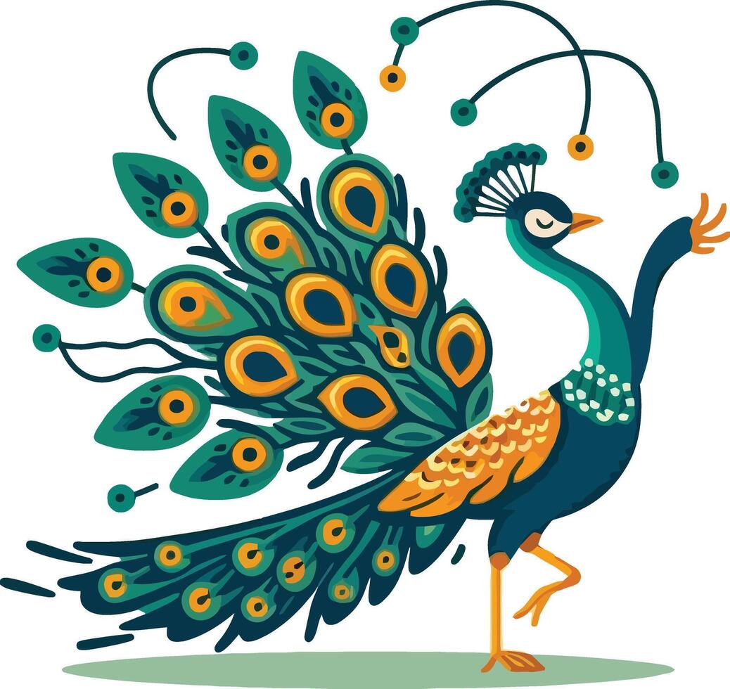 A cartoon peacock with feathers and a tail vector