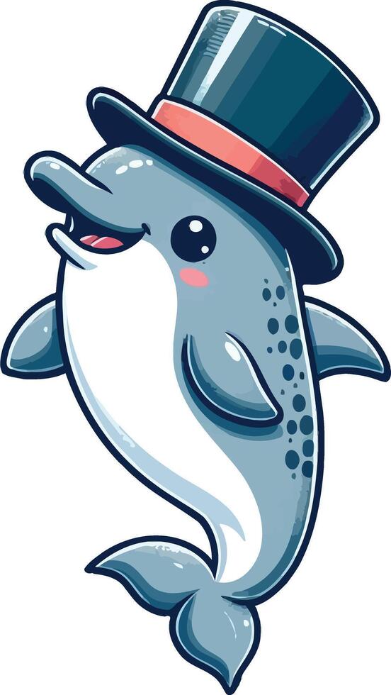 A cartoon dolphin wearing a top hat vector