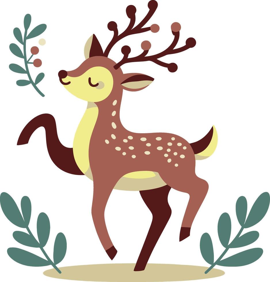 A cartoon deer with leaves and flowers vector