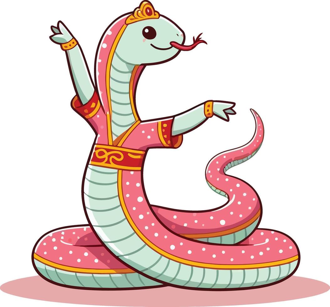 A cartoon snake in a pink dress with a gold crown vector