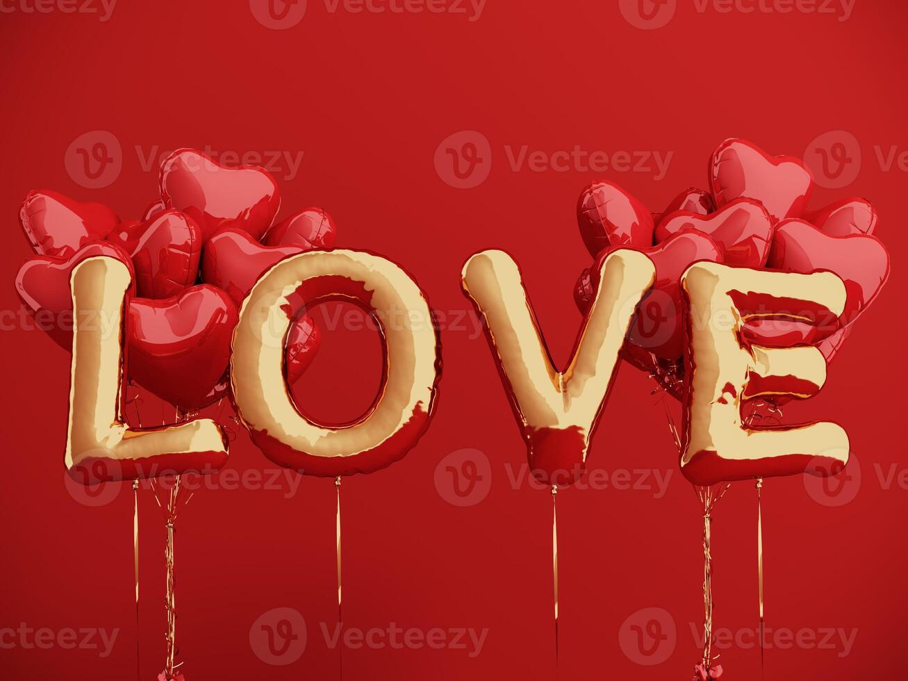 Premium podium, stand on bright background. Holiday greeting card for Valentine's Day - 3d, render with copy space on February 14, March 8. Studio with red hearts air balloons, symbol of love. photo