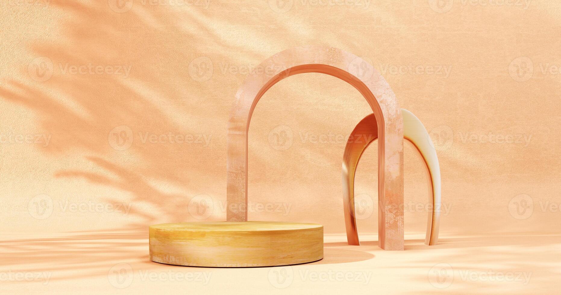 Unobtrusive botanical background with shadow on the wall - trend frame, cover, card, postcard. Exhibition Podium, stand, showcase on pastel light background for premium product -3D render. photo