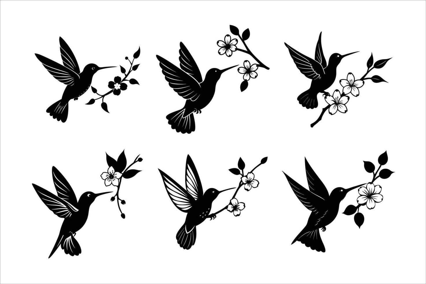 A tiny hummingbird hovering near a plum blossom. vector