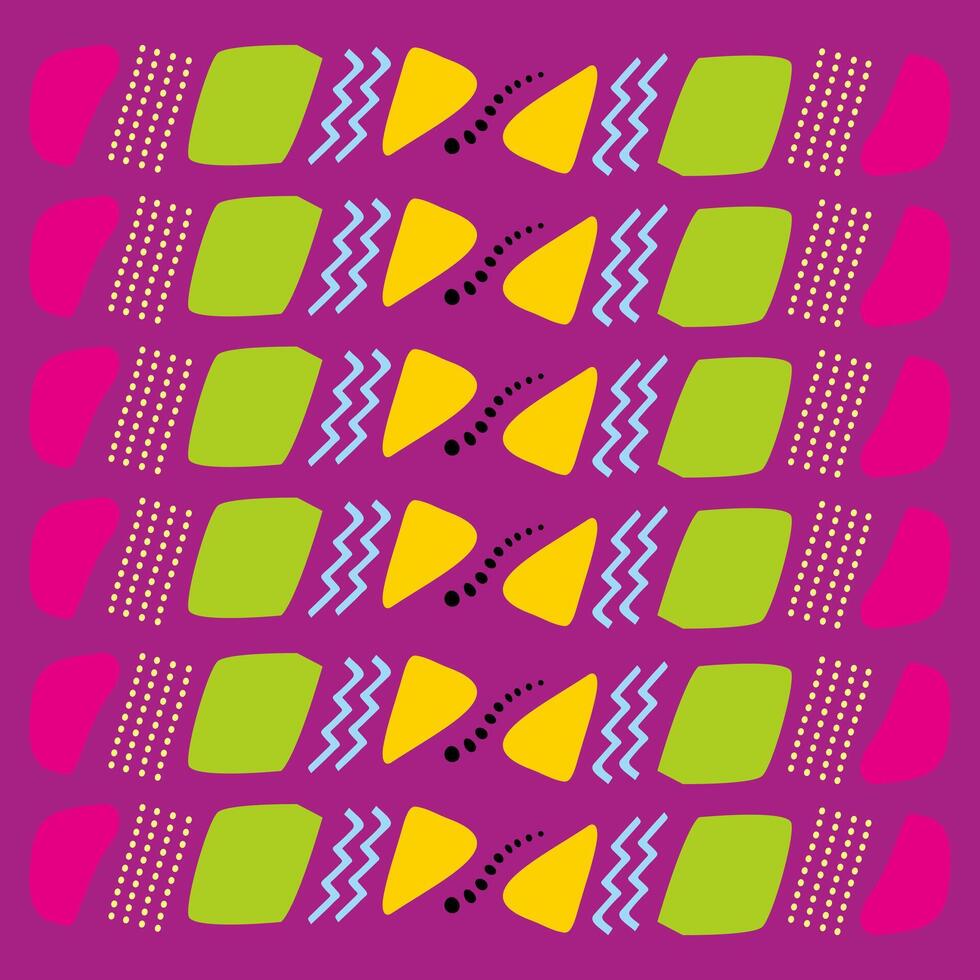 A colorful pattern with geometric shapes on a purple background vector