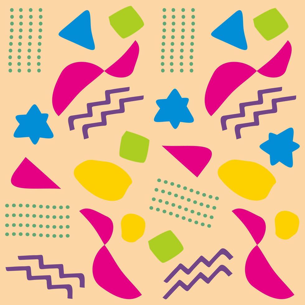 A colorful pattern with shapes and stars vector
