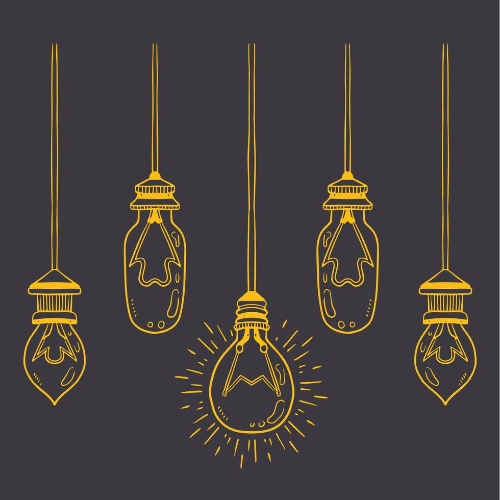 Light bulb hanging from the ceiling with a string vector