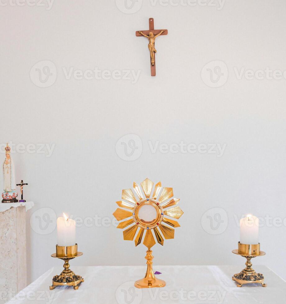 a white table with a cross on it white background photo