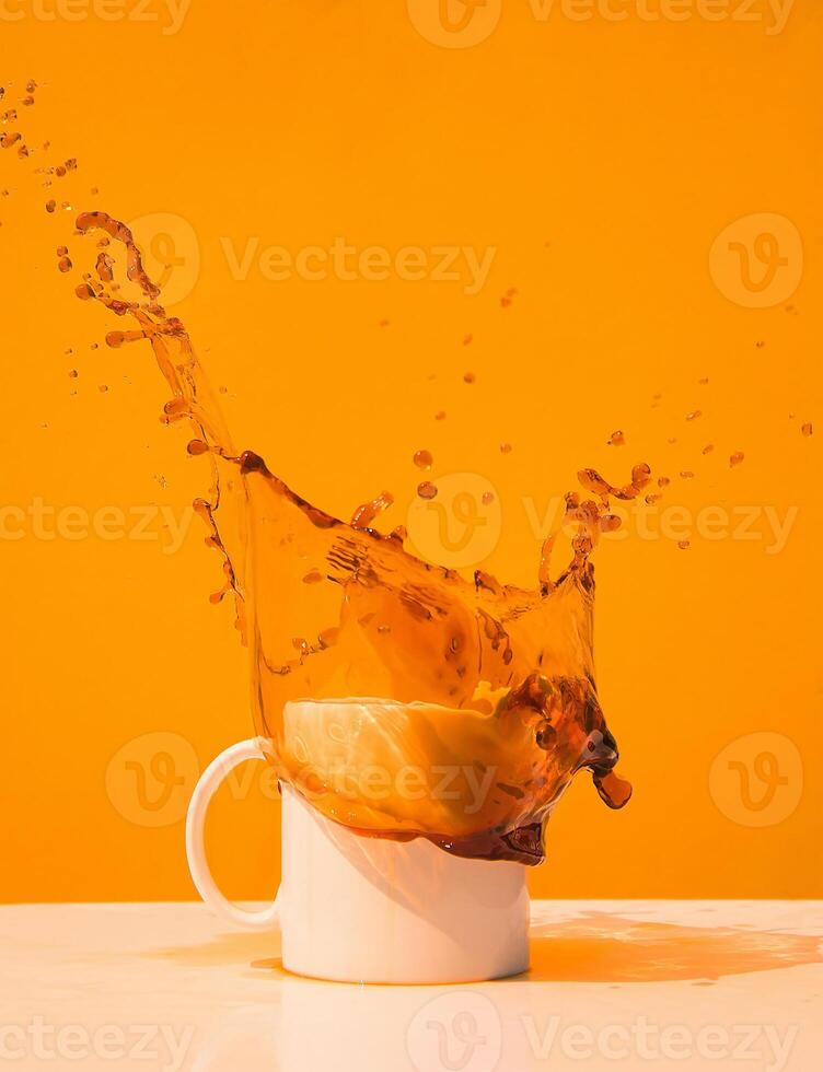 a coffee cup with liquid splashing out of it photo
