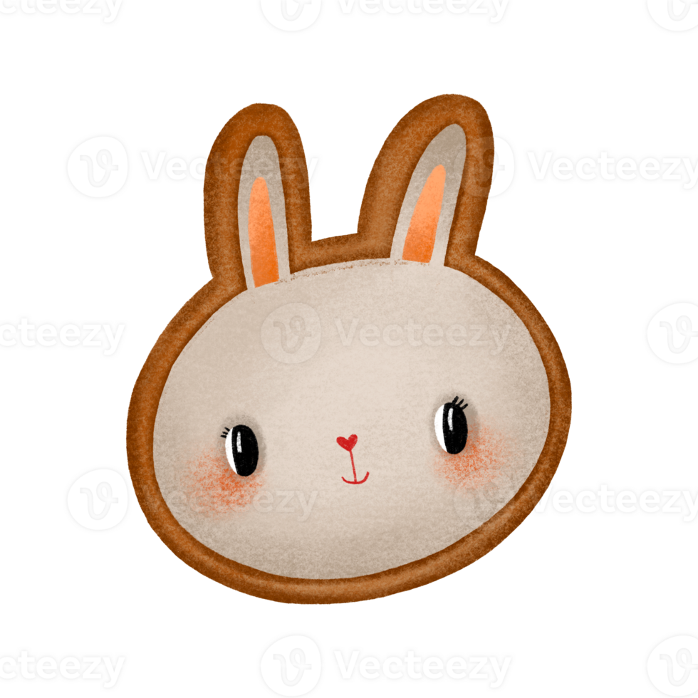 Cute Teddy bunny, rabbit cookie isolated. Funny character. Poster, print, template. Hand drawn cartoon illustration. png