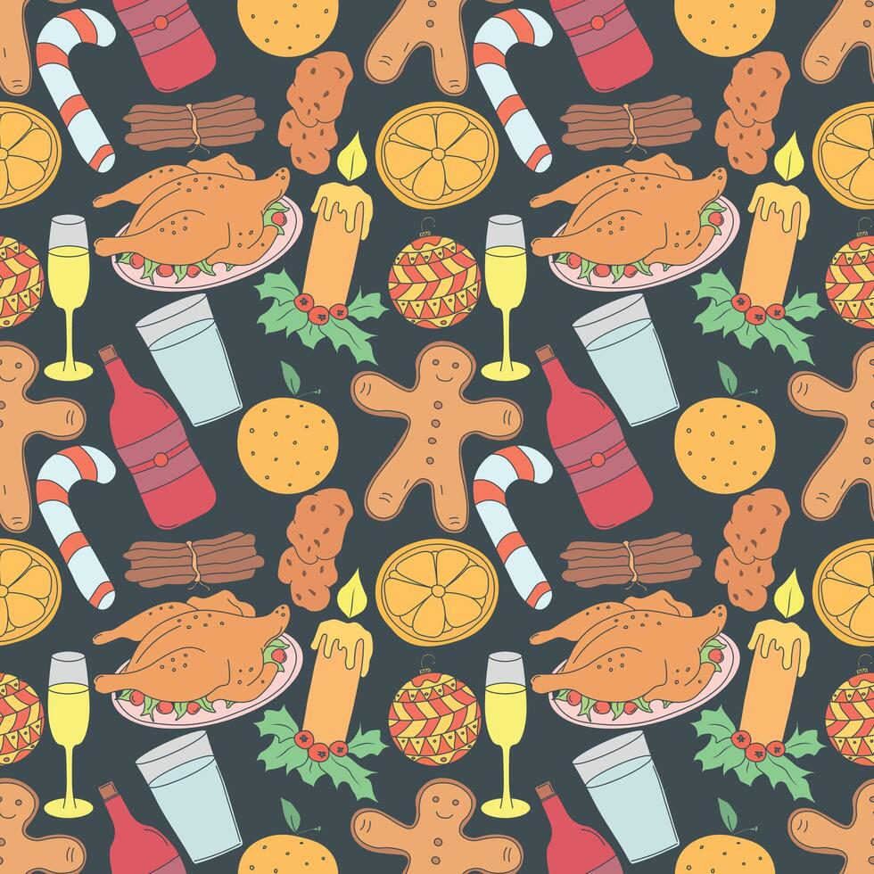 Christmas pattern. New year background. Colored illustration with christmas icons vector