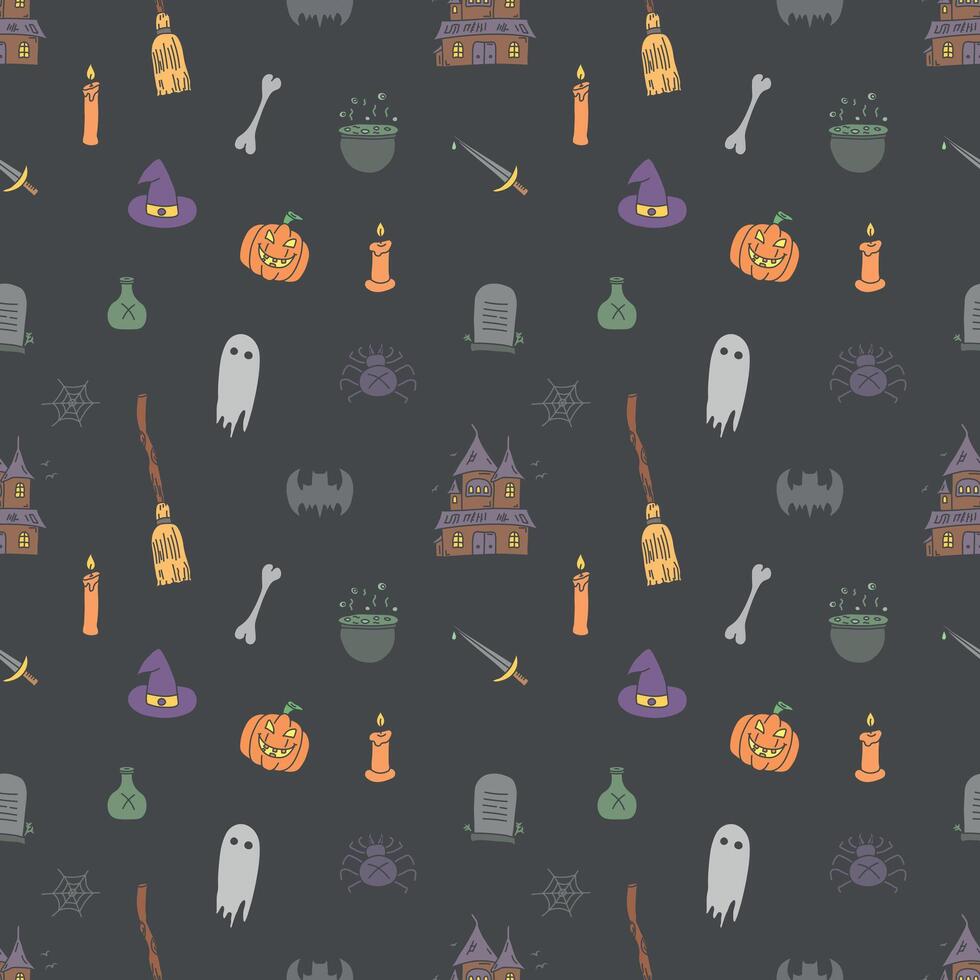 Seamless Halloween pattern. Doodle Halloween background vector