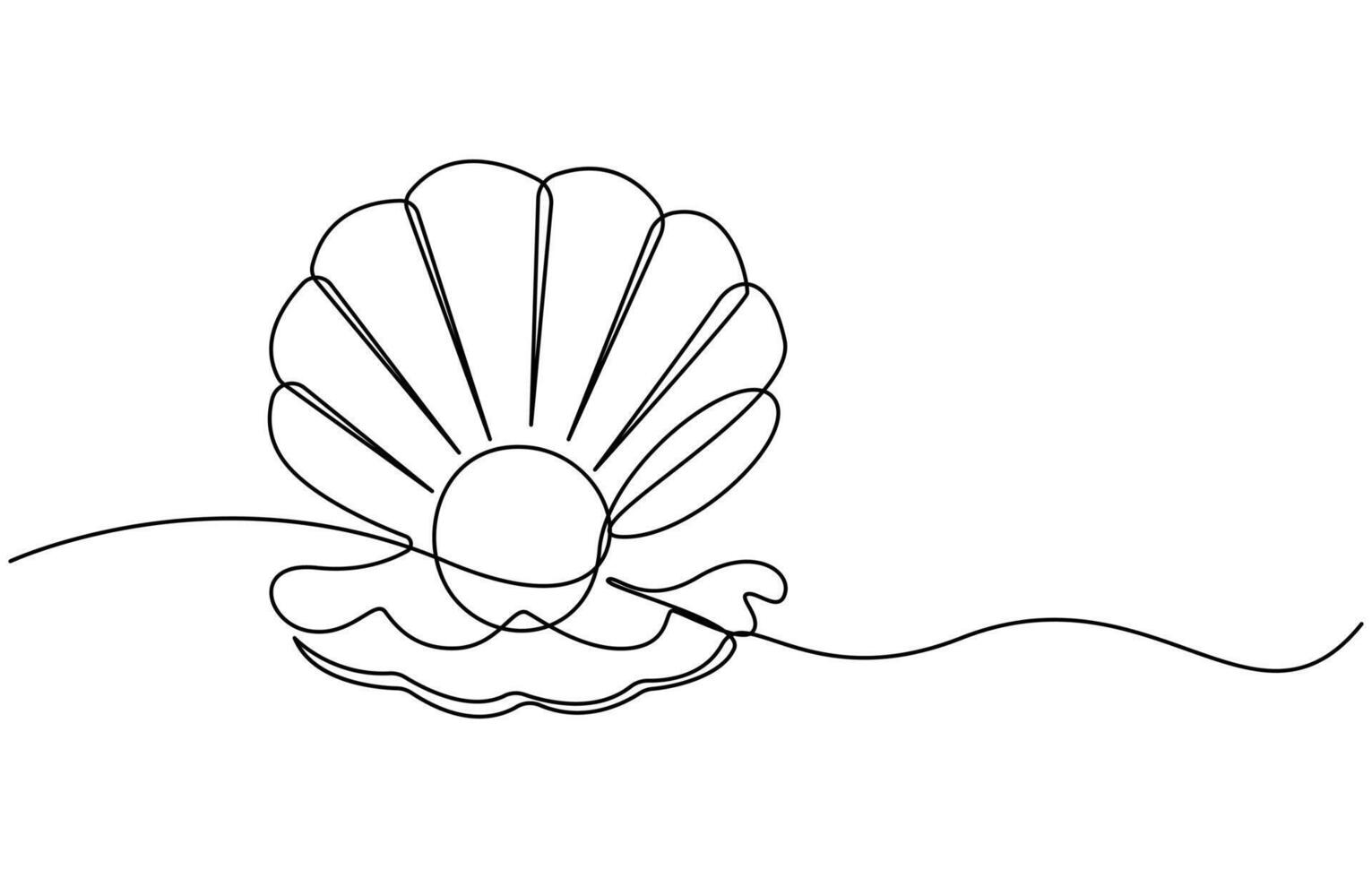 Continuous one line drawing of open oyster shell with pearl vector