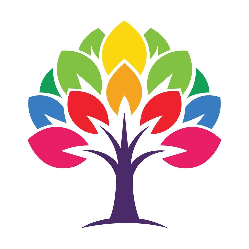 Vibrant Rainbow Tree, A Symbol of Growth and Unity vector