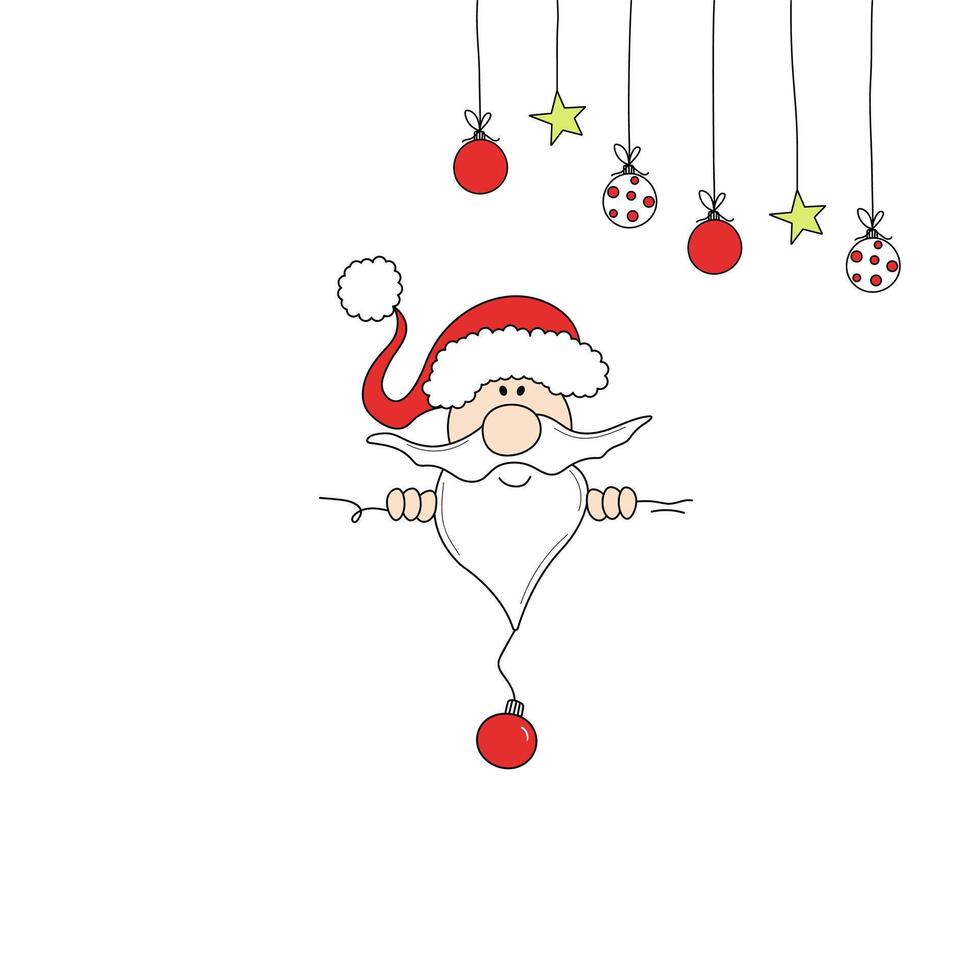 Santa Claus and Christmas tree toys in doodle style. Christmas and New Year character for greeting card, poster, invitation. vector