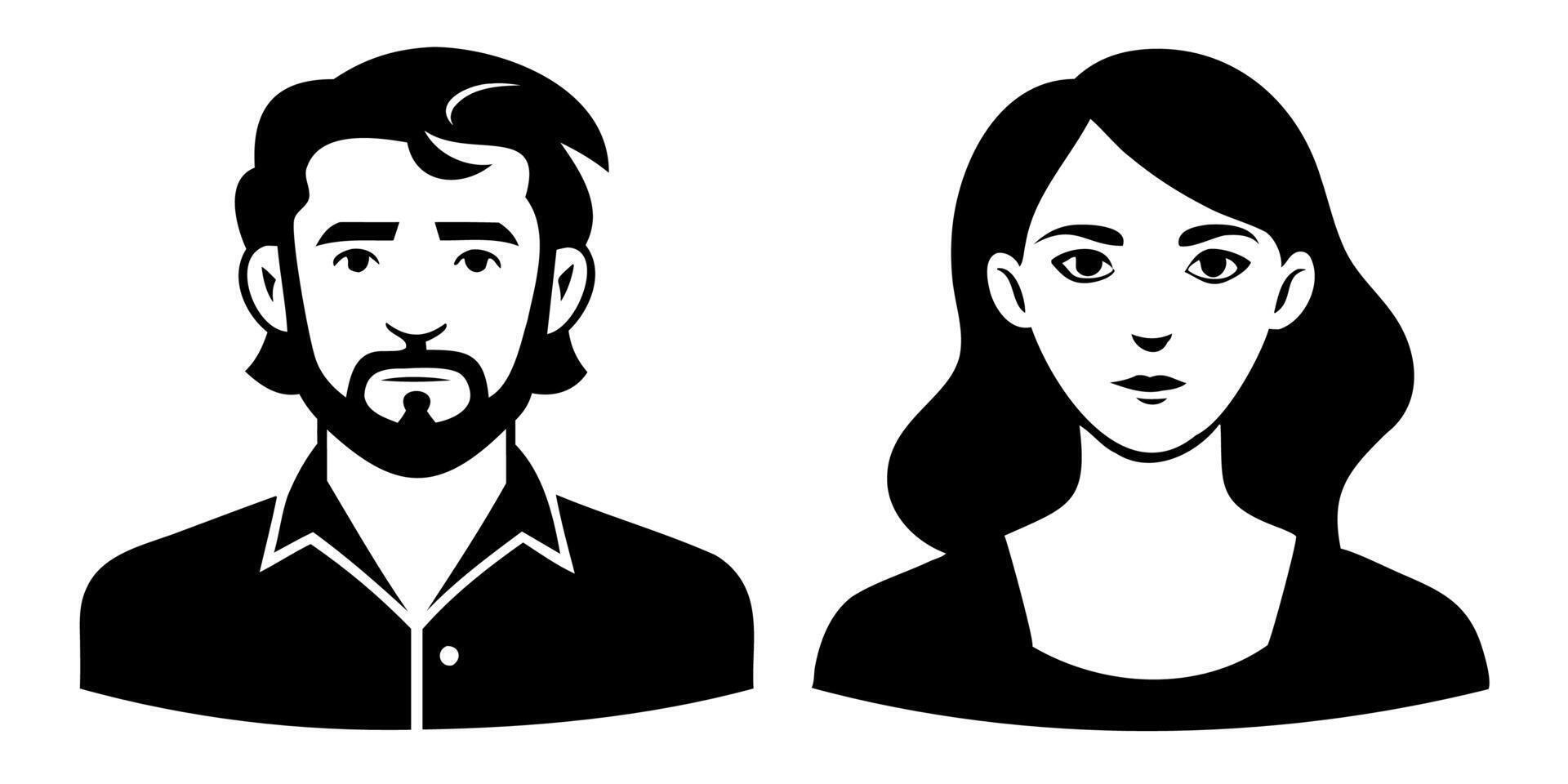 Woman and man icon. Female and male face profile. Social network human head portrait. Business person. Black people silhouette vector
