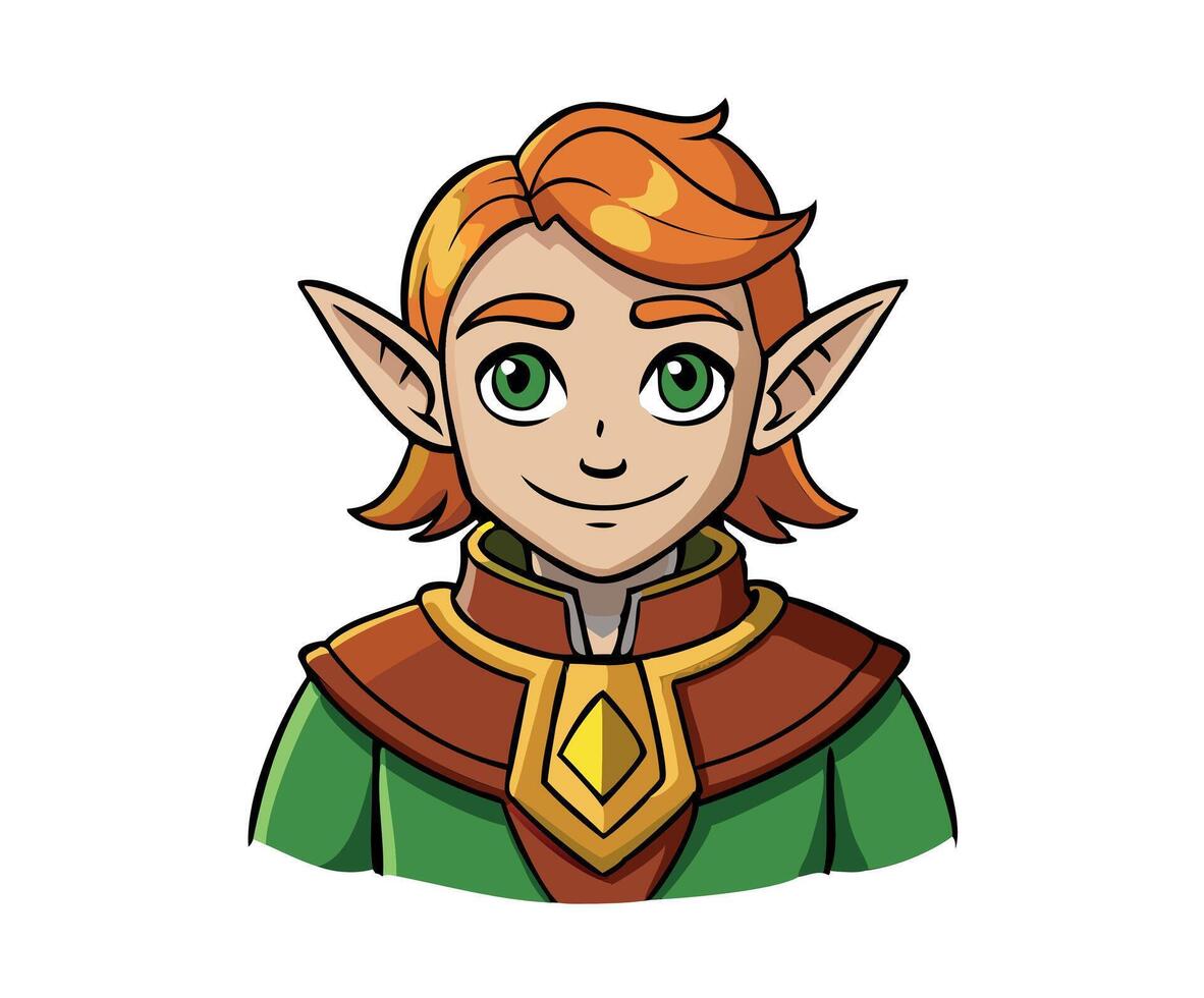 Elf character. Cute fairy tale avatar. Medieval warrior knight. Magic fairytale fantasy face vector
