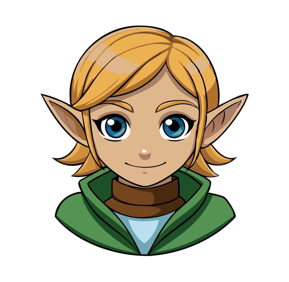 Cute fairy tale avatar. Magic fairytale fantasy face. Medieval warrior knight. Elf character. vector