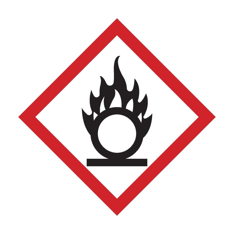 A red and black sign with a flame and a circle vector