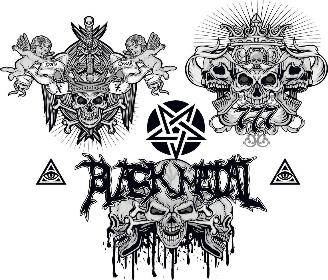 set, gothic skulls vector