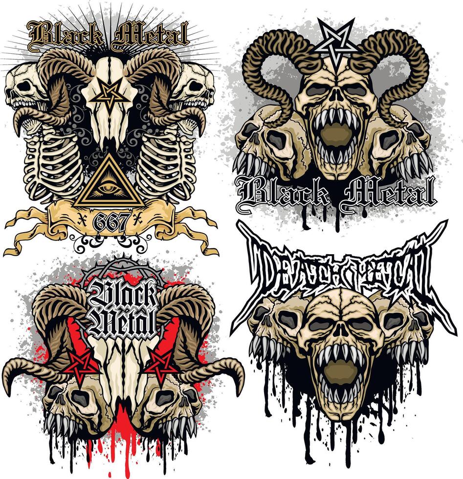 set, horned skulls vector
