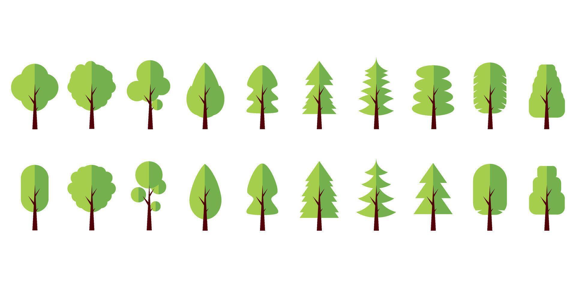 Green tree icon set. collection of various kinds of trees vector