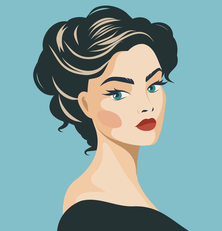 Female portrait in retro style. Avatar for social networks. illustration flat style vector