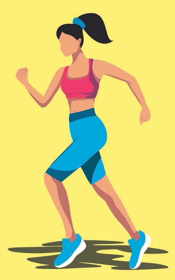 Girl woman running. Fast running. No face. Competition, marathon, sport. illustration. vector