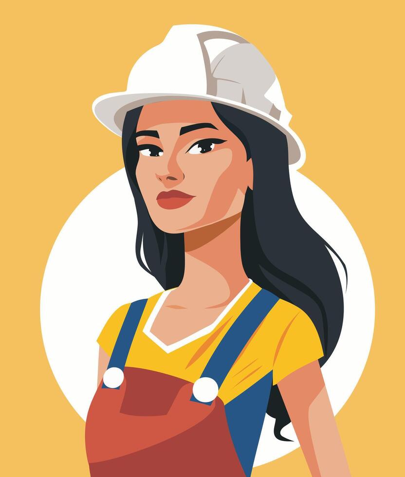 illustration of an avatar on the topic of profession, a woman builder in a helmet. Gender equality vector