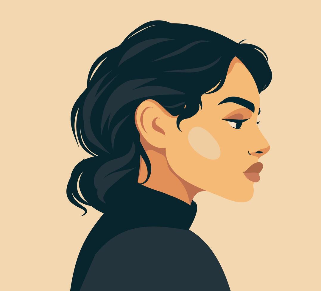 portrait avatar of woman girl, side pose in beige dark palette vector