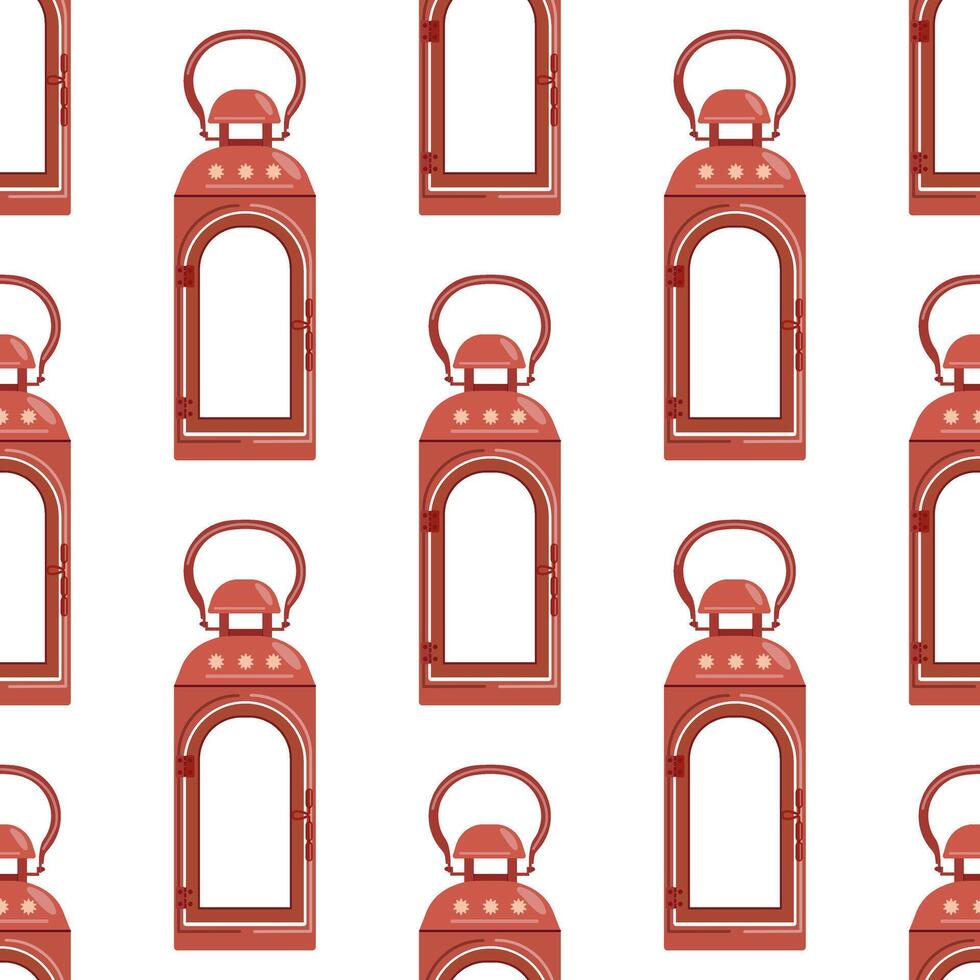 Winter Christmas lantern seamless pattern in flat design. Merry holiday. vector