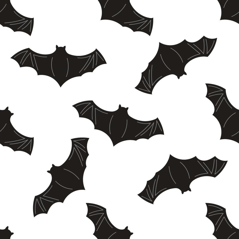 Flat style black Halloween bat seamless pattern. vector