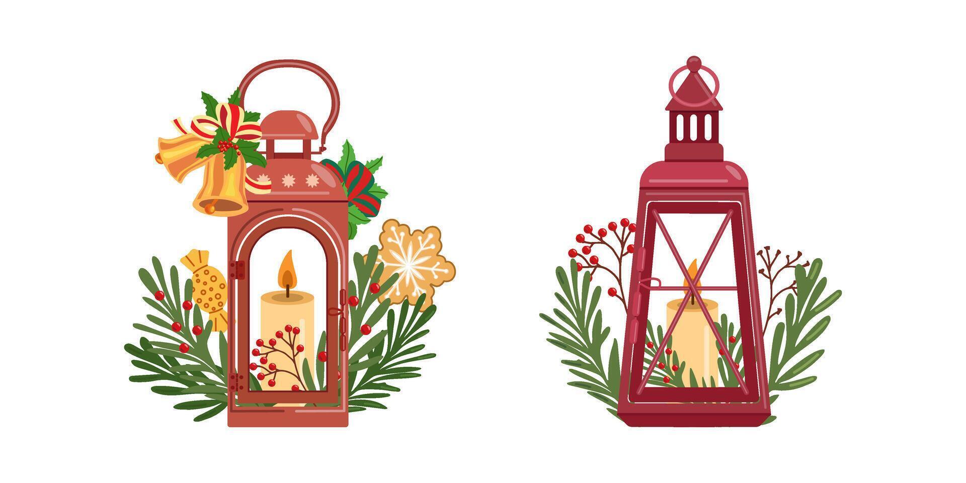 Flat design, winter christmas lanterns and decor. vector