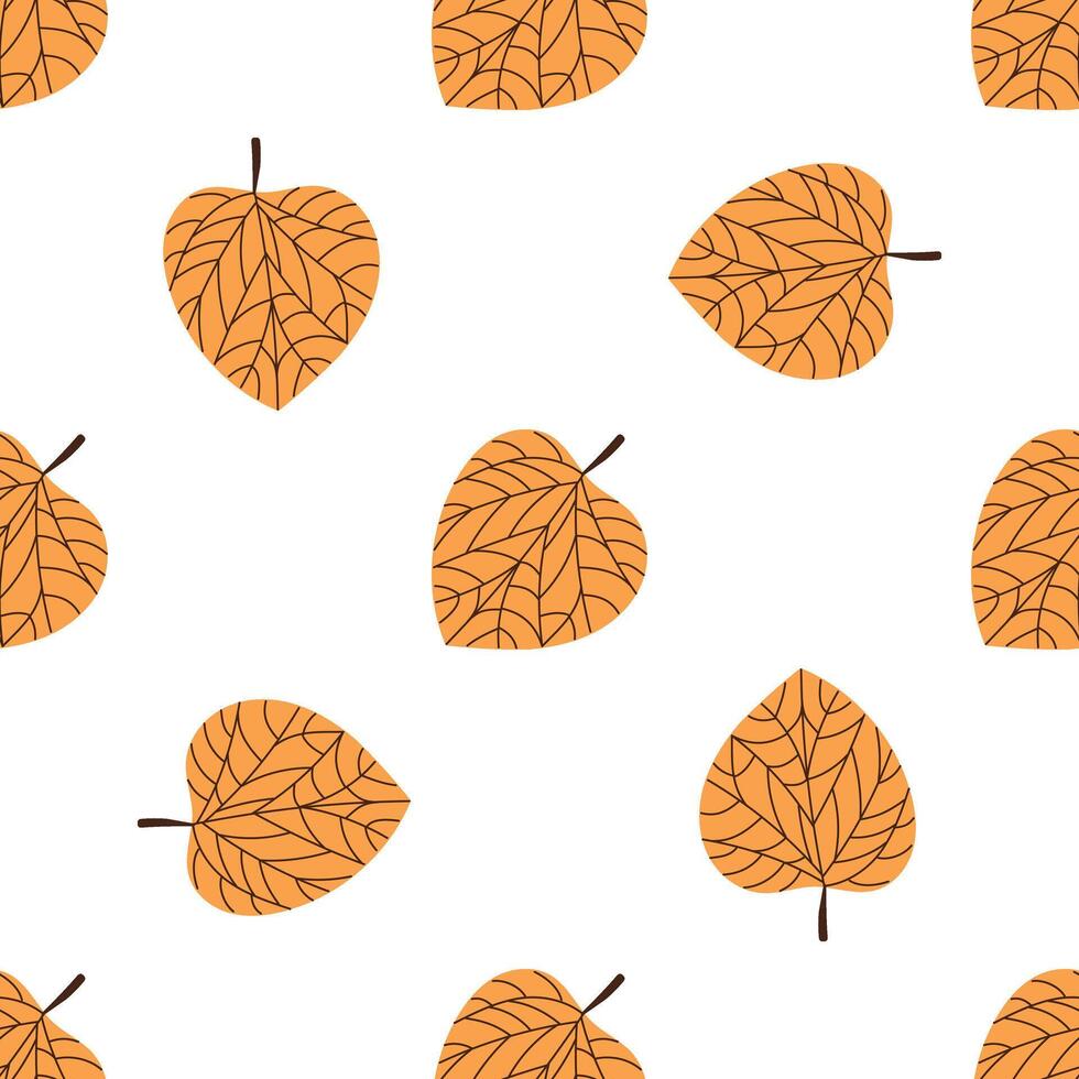 Flat style leaf seamless pattern. Orange. vector