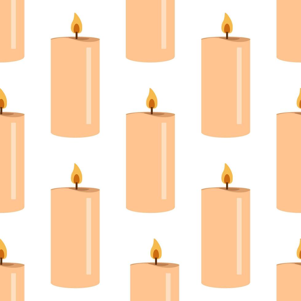 Flat style big burning candle seamless pattern. vector