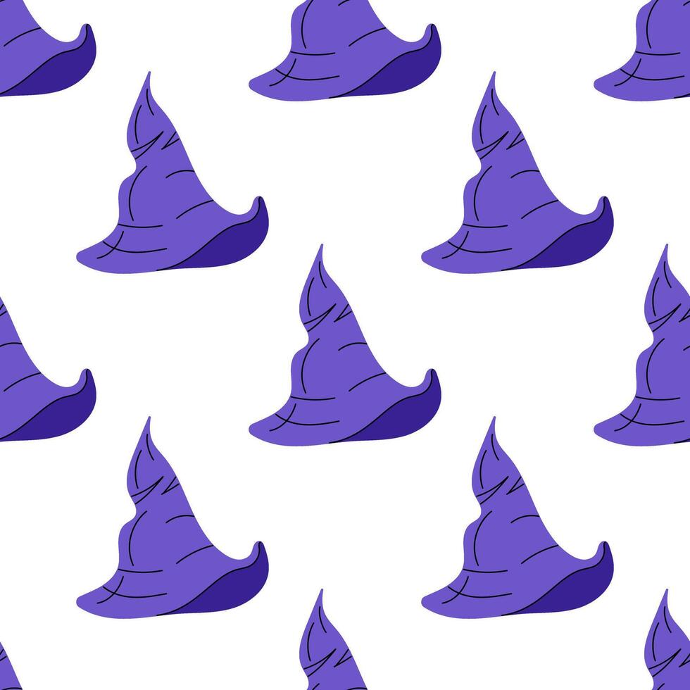 A sketch of a witch's pointed hat. Flat style seamless pattern. vector