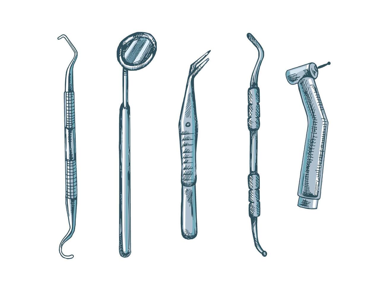 Hand-drawn stomatology attributes vintage illustration set vector