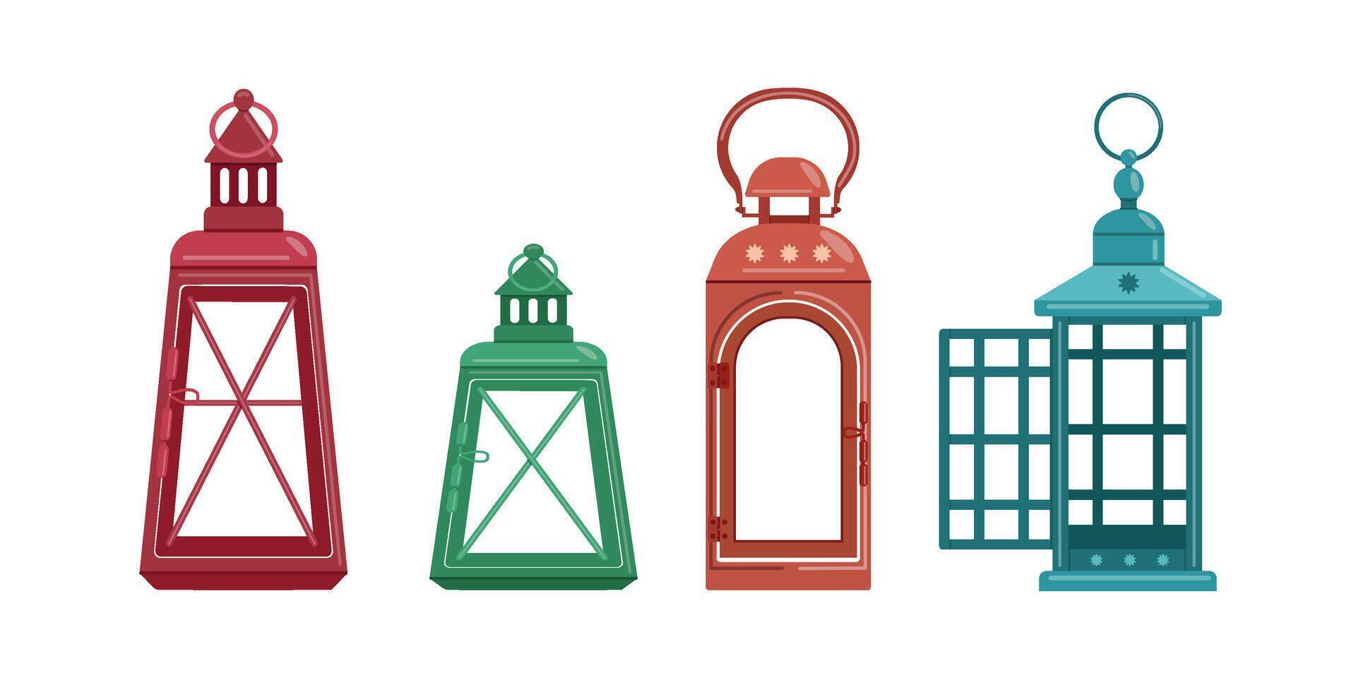 winter christmas lanterns and decorations in flat design vector