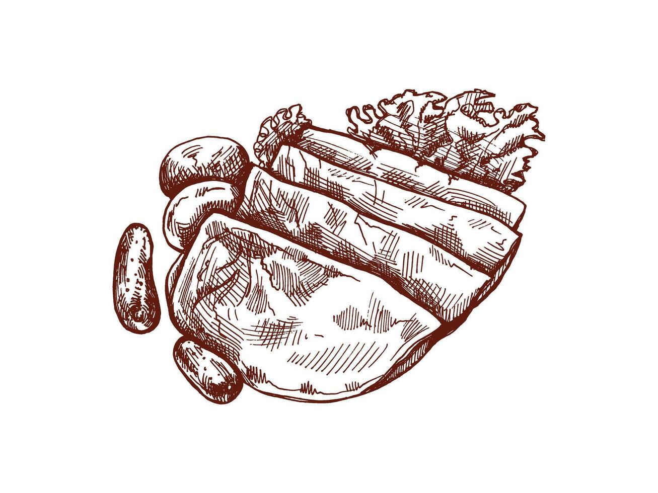 Vintage Prosciutto and Ham Sketch. A Monochrome Butcher Delight vector