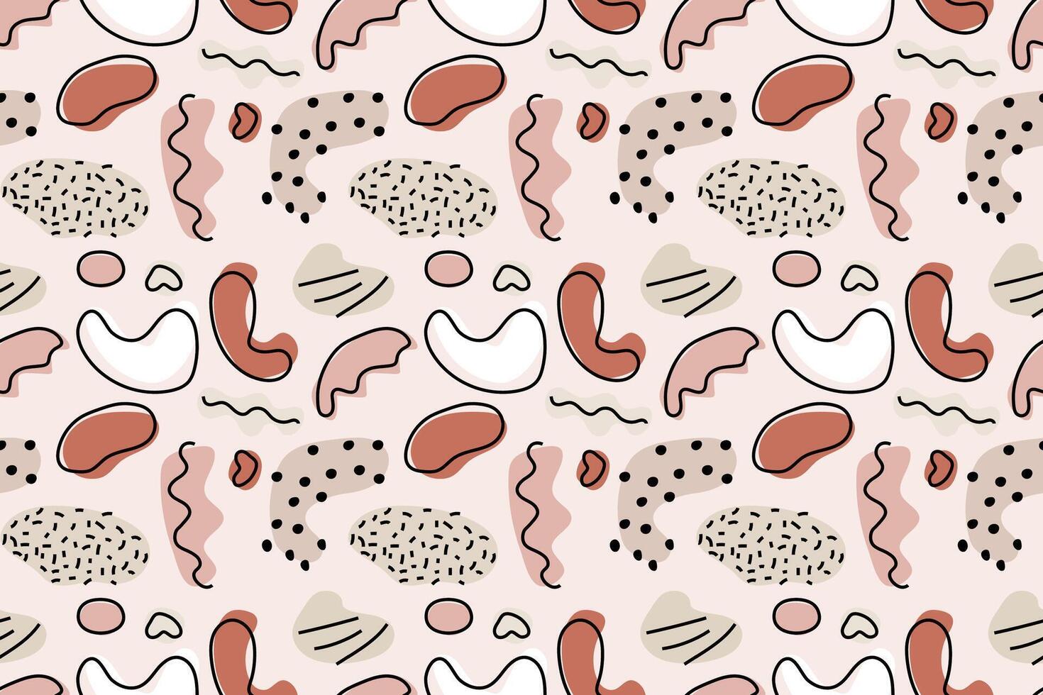 Abstract shapes with lines and dots seamless repeat pattern boho style vector