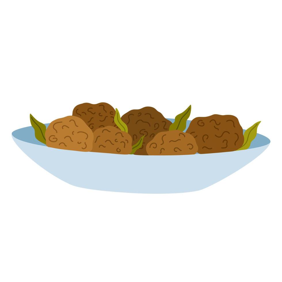 Soy meat product. Vegan plant-based protein alternative, soya pieces in the plate. Healthy vegetarian soybean food, veg soya produce. Flat illustration isolated on white background vector
